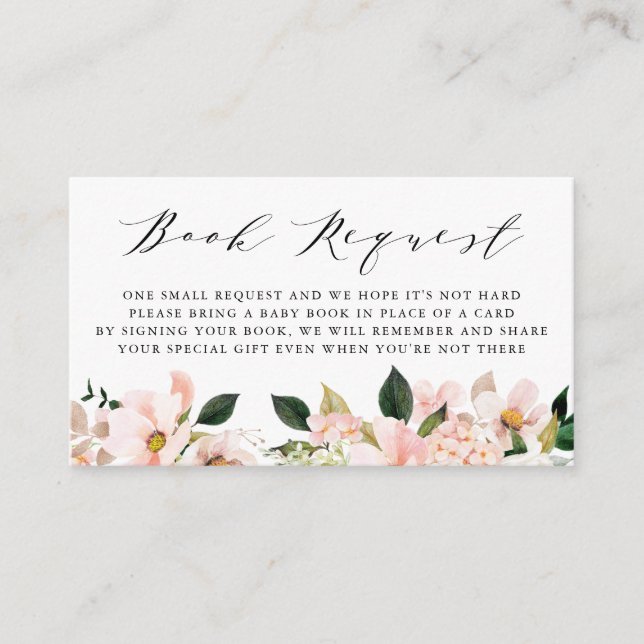 Blush Pink Magnolia and Hydrangea Book Request Enclosure Card (Front)