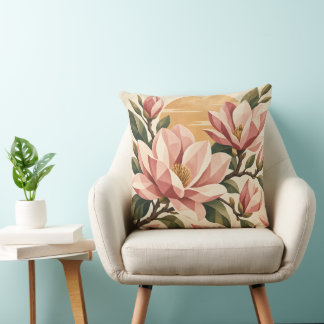 Blush Pink Magnolia Botanical Art Cushion