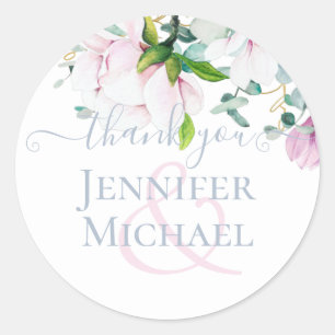 Blush Pink Magnolia Wedding Classic Round Sticker