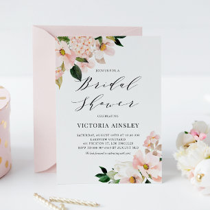 Blush Pink Magnolias and Hydrangeas Bridal Shower Invitation