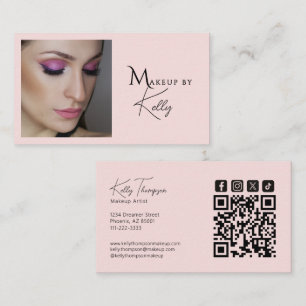 Blush Pink Makeup Artist Qr Code Social Icon Business Card