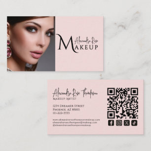 Blush Pink Makeup Artist Qr Code Social Icon Business Card