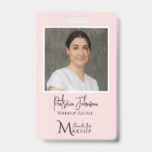 Blush Pink Makeup Script Logo Photo ID Badge