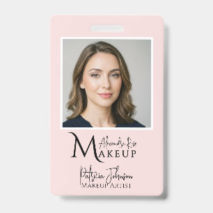 Blush Pink Makeup Script Logo Photo ID Badge