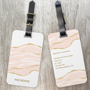 Blush Pink Marble Agate Gold Glitter Luggage Tag