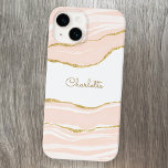 Blush Pink Marble Agate Gold Glitter Personalised Case-Mate iPhone 14 Case<br><div class="desc">Blush pink watercolor agate marble design with faux gold glitter detail to really stand out in a crowd.  Change the name to customise.</div>