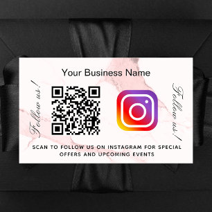 Blush pink marble business name qr code instagram rectangular sticker