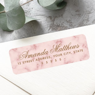 Blush pink marble calligraphy script address