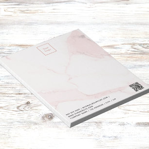 Blush pink marble elegant business logo QR code Notepad