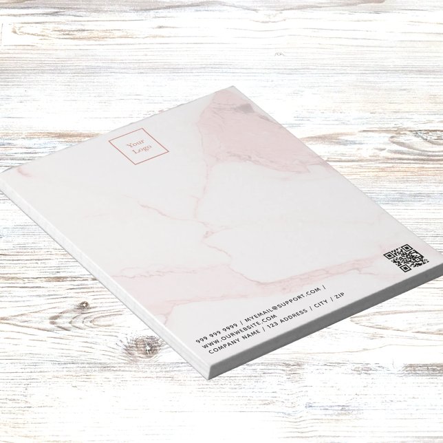 Blush pink marble elegant business logo QR code Notepad (Creator Uploaded)