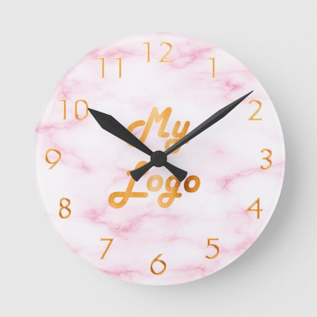 Blush pink marble elegant classic business logo round clock (Front)