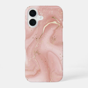 Blush Pink Marble Gold Glitter Abstract Pattern iPhone 16 Case