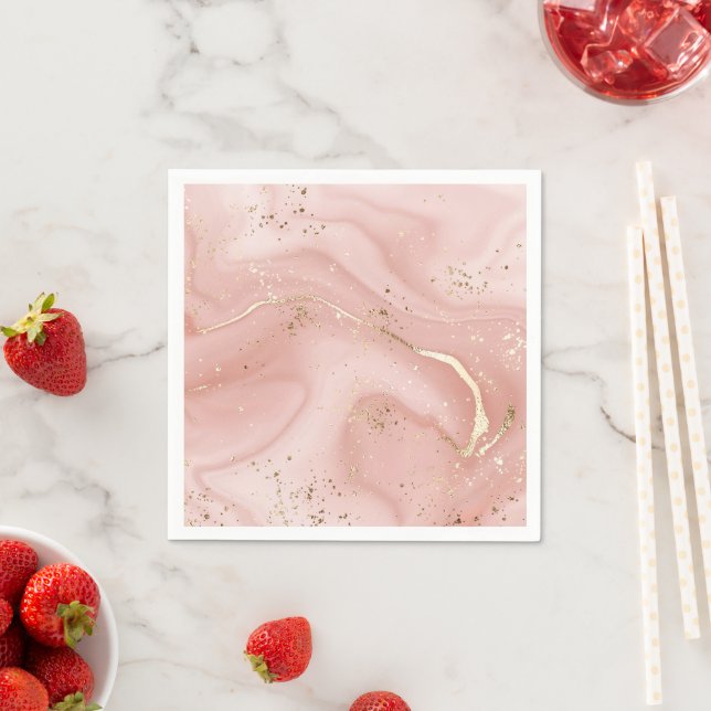 Blush Pink Marble Gold Glitter Abstract Pattern Napkin (Insitu)