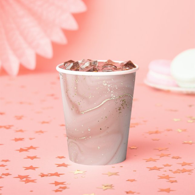 Blush Pink Marble Gold Glitter Abstract Pattern Paper Cups (Insitu)