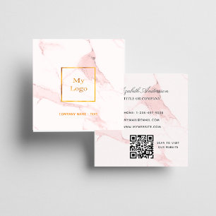 Blush pink marble logo QR code elegant Square Business Card