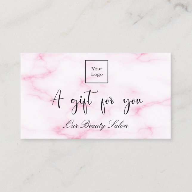Blush pink marble logo qr code gift certificate (Front)