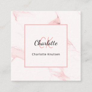 Blush pink marble monogram elegant QR code  Square Business Card