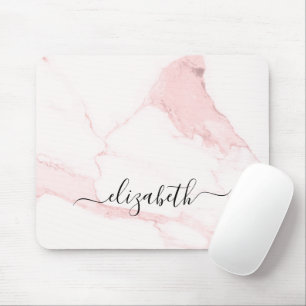 Blush pink marble monogram name elegant modern mouse pad