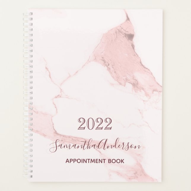 Blush pink marble name elegant business 2026 planner (Front)