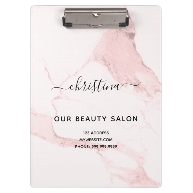 Blush pink marble name elegant business clipboard (Front)