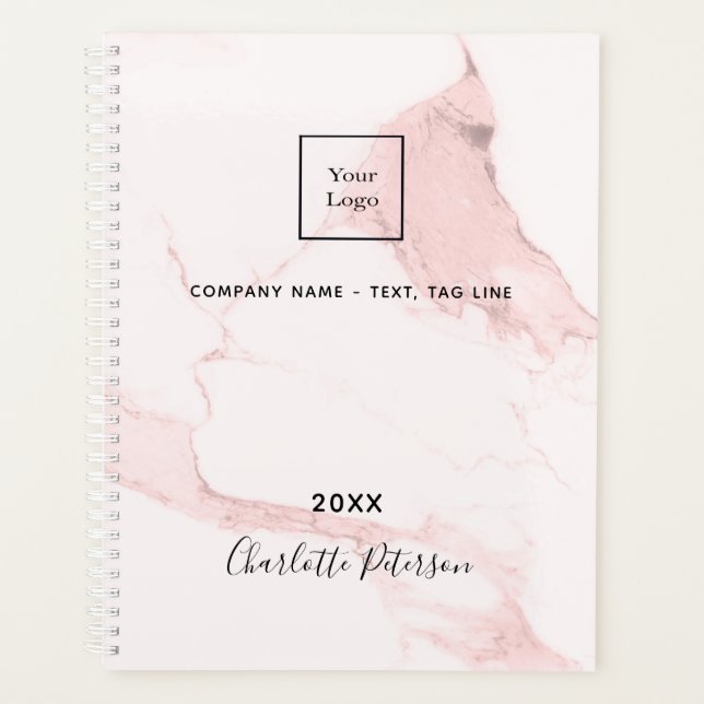 Blush pink marble name elegant business logo planner (Front)