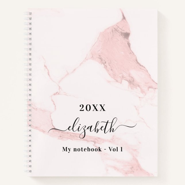 Blush pink marble name elegant business notebook (Front)