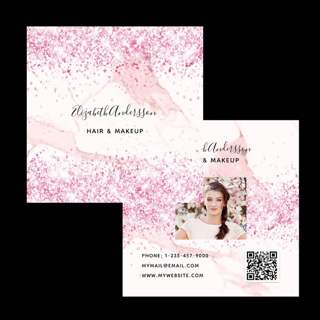 Blush pink marble profile photo qr code square business card (Creator Uploaded)