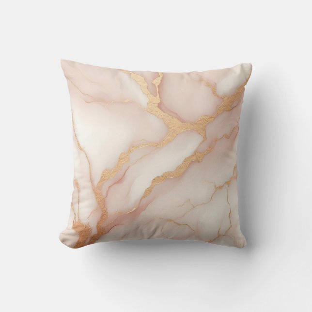 Blush Pink Marble Throw Pillow with Gold Veins (Front)