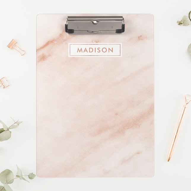 Blush Pink Marble Trendy Cute Personalised Name Clipboard (Creator Uploaded)