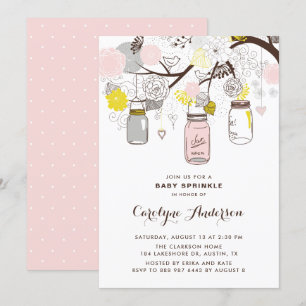 Blush Pink Mason Jars Floral Baby Sprinkle Invitation
