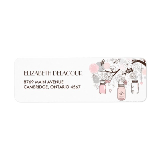Blush Pink Mason Jars Floral Wedding Address Label (Front)