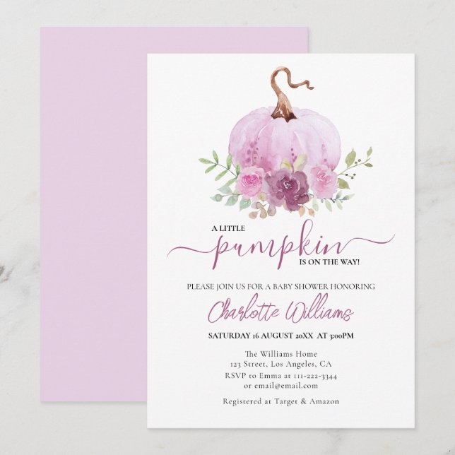 Blush Pink Mauve Dusty Little Pumpkin Baby Shower Invitation (Front/Back)