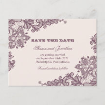 Blush Pink & Mauve Vintage Lace Save the Date
