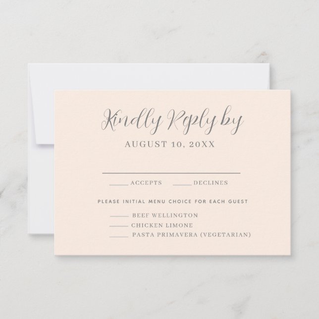Blush Pink Menu Choice Wedding RSVP Card (Front)