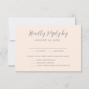 Blush Pink Menu Choice Wedding RSVP Card