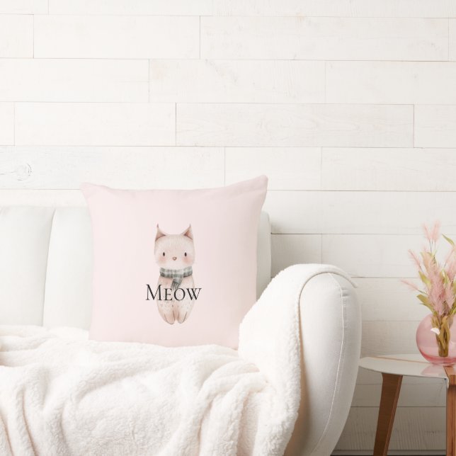 Blush Pink Meow Christmas Cat Gift Cushion (Couch)