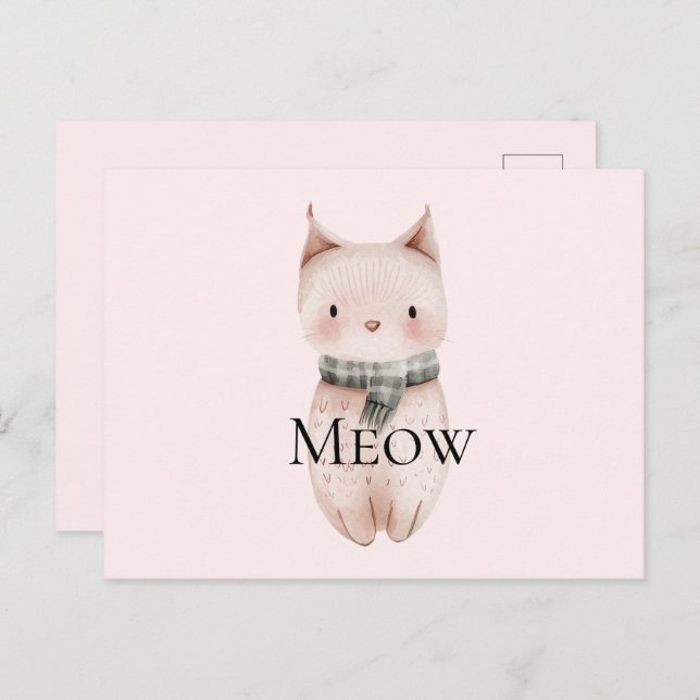 Blush Pink Meow Christmas Cat  Postcard (Front/Back)