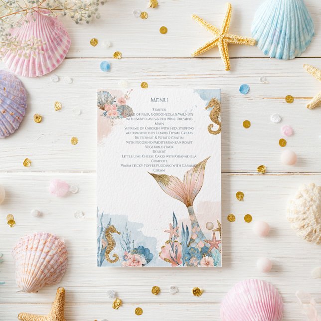 Blush Pink Mermaid Tail Baby Shower  Menu (Creator Uploaded)