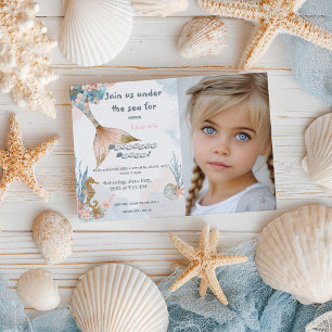 Blush Pink Mermaid Tail Birthday  Invitation