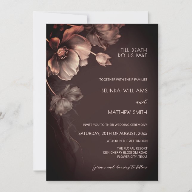 Blush Pink Metallic 3 D Flowers Wedding Invitation (Front)