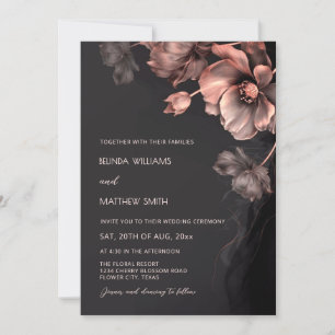 Blush Pink Metallic 3 D Flowers Wedding Invitation