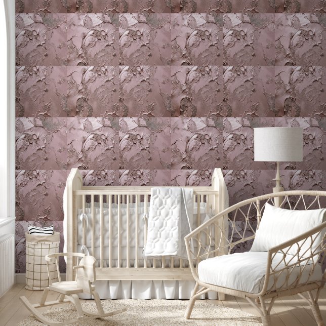 Blush Pink Metallic Plaster Tiles Wallpaper (Kids)