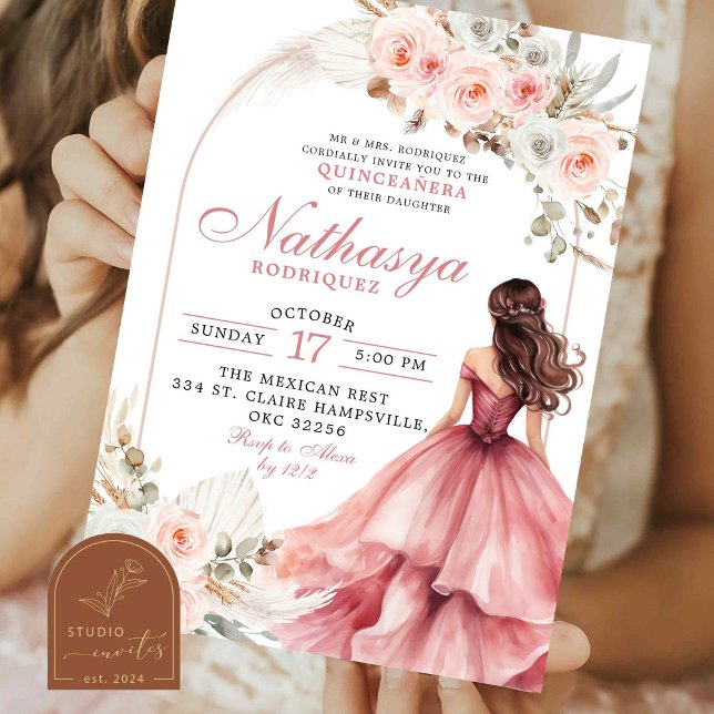 Blush Pink Mexican Princess Quinceanera Invitation (Creator Uploaded)