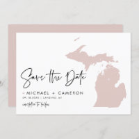 Blush Pink Michigan Map Modern Minimalist Script