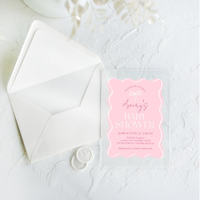Blush Pink Minimal Modern Bow  Baby Girl Shower Acrylic Invitations (Creator Uploaded)