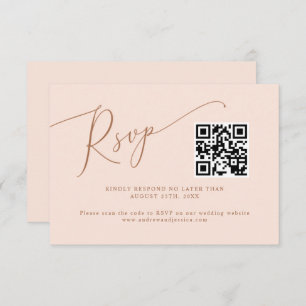 Blush Pink Minimal Wedding QR Code RSVP Card