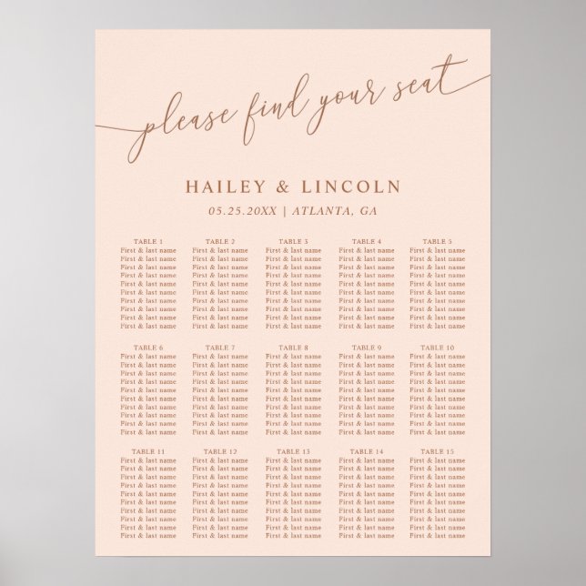 Blush Pink Minimal Wedding Seating Chart (Front)