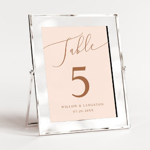 Blush Pink Minimal Wedding Table Number