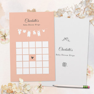 Blush Pink Minimalist Baby Girl Shower Bingo Game