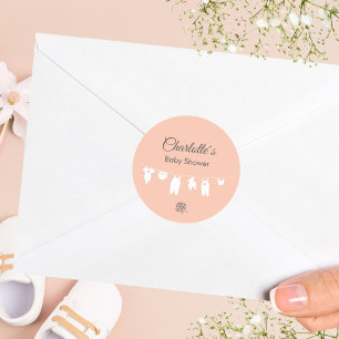 Blush Pink Minimalist Baby Girl Shower Classic Round Sticker